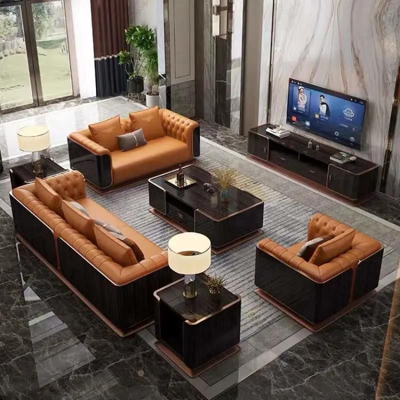 High End Big Size Modern Luxury Italian Home Furniture 3+2+1 Sofa Set Furniture Living Room Customized Genuine Leather Sofa