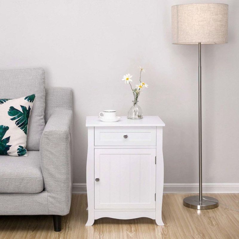 White Nightstand Bedroom Furniture with Large Capacity