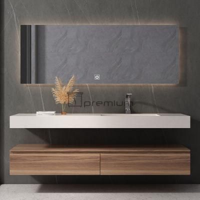 1400mm Width Luxury Modern Design LED Backlit Mirror Sintered Stone Basin Wall Mounted Wooden Bathroom Vanity Cabinet Furniture