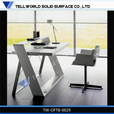 Luxury Rocket Shape CEO Office Desk White Z Shaped Design Acrylic Solid Surface Manager Tables