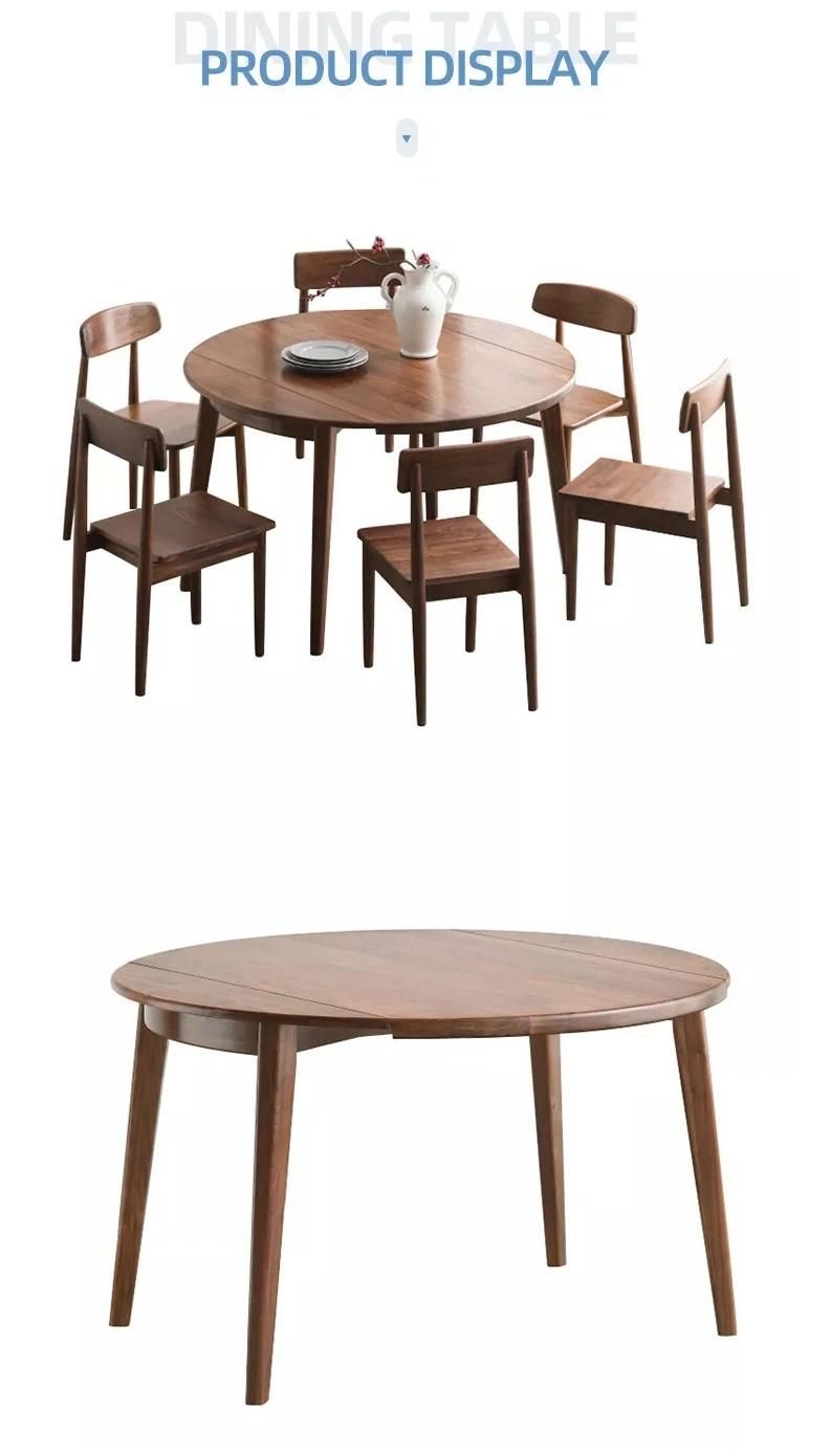 Furniture Modern Furniture Table Home Furniture Wooden Furniture Hot Sale Wood Leg Walnut Round Folding Dining Table with 4 Chairs for Living Room