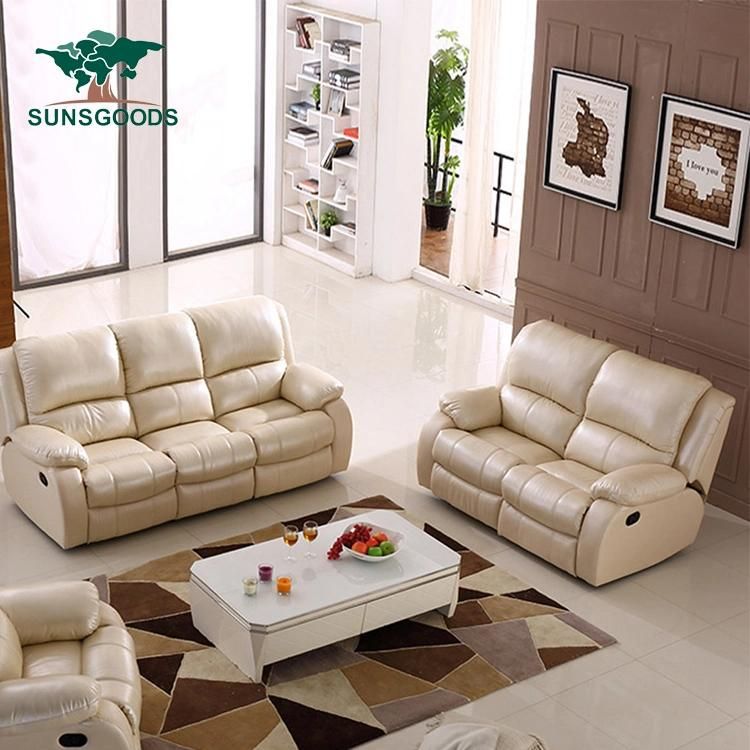 Real Leather Reclining Couch Living Room Sofa Modern Design