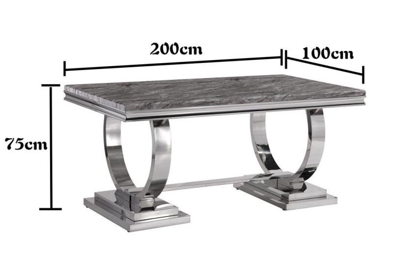 Luxury Stainless Steel Furniture Modern Unfolding Restaurant Rectangle Marble Dining Table for Home Hotel