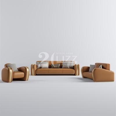 Wholesale High Quality Modern Luxury PU Leather 3 Seater Couch Sofa with Metal Decor Arm Sofa