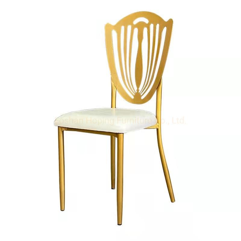 Chinese Wholesale Factory Crown Back Hotel Home Furniture Aluminum Iron Chrome Gold White Demountable Napoleon Banquet Wedding Event Dining Chair for Sale