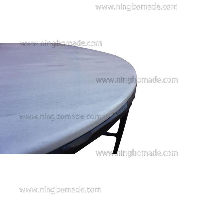 Thaddeus Sculptural Forged Collection White Cloud Marble Top Antique Black Solid Metal Base Round Coffee Table