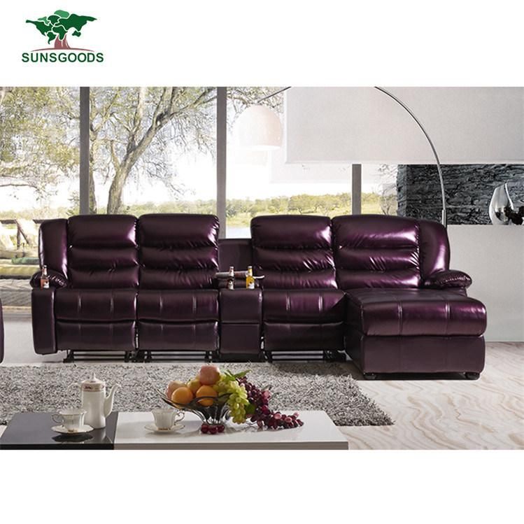 Modern Design Pearl Purple Leather Recliner Sofa Cum Bed for Living Room