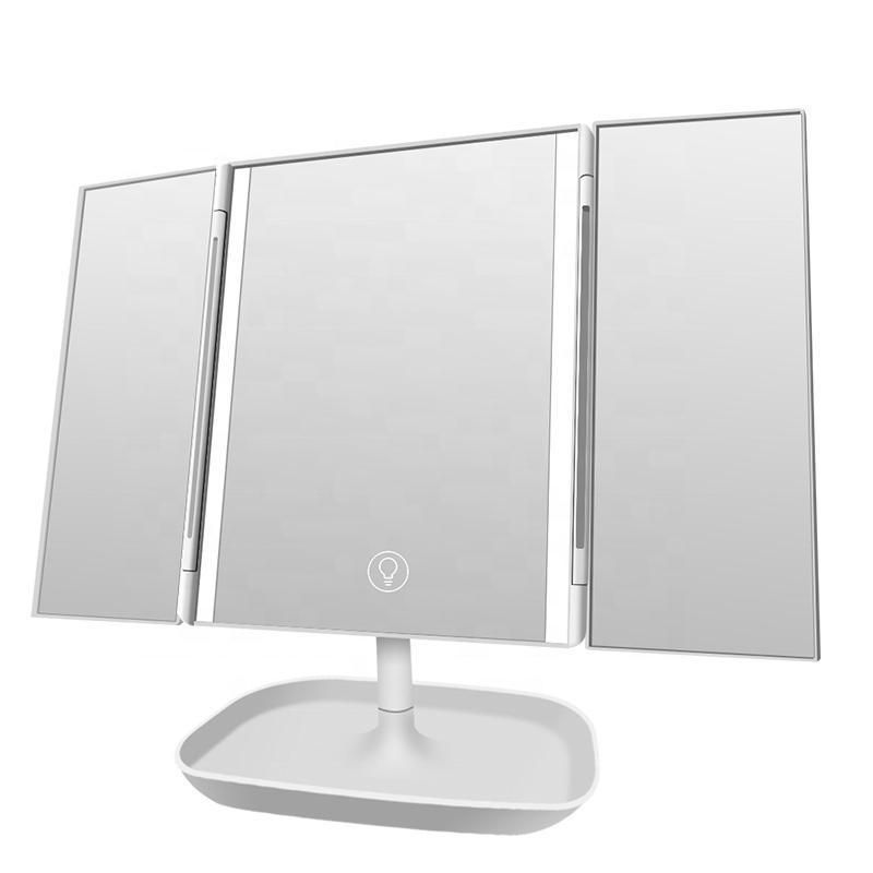 Modern Custom Trifold LED Light Desk Makeup Mirror