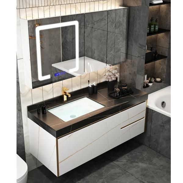 Nordic Bathroom Cabinet Combination Bathroom Sink Washbasin Vanity Light Luxury Modern Solid Wood Rock Board Bathroom Cabinet