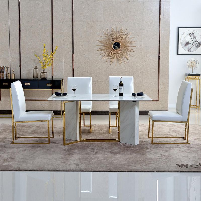 Stainless Steel Marble Dining Table Luxury Italian Dining Table Set 6 Chairs Modern Dining Room Furniture Marble Top Dining Table Set