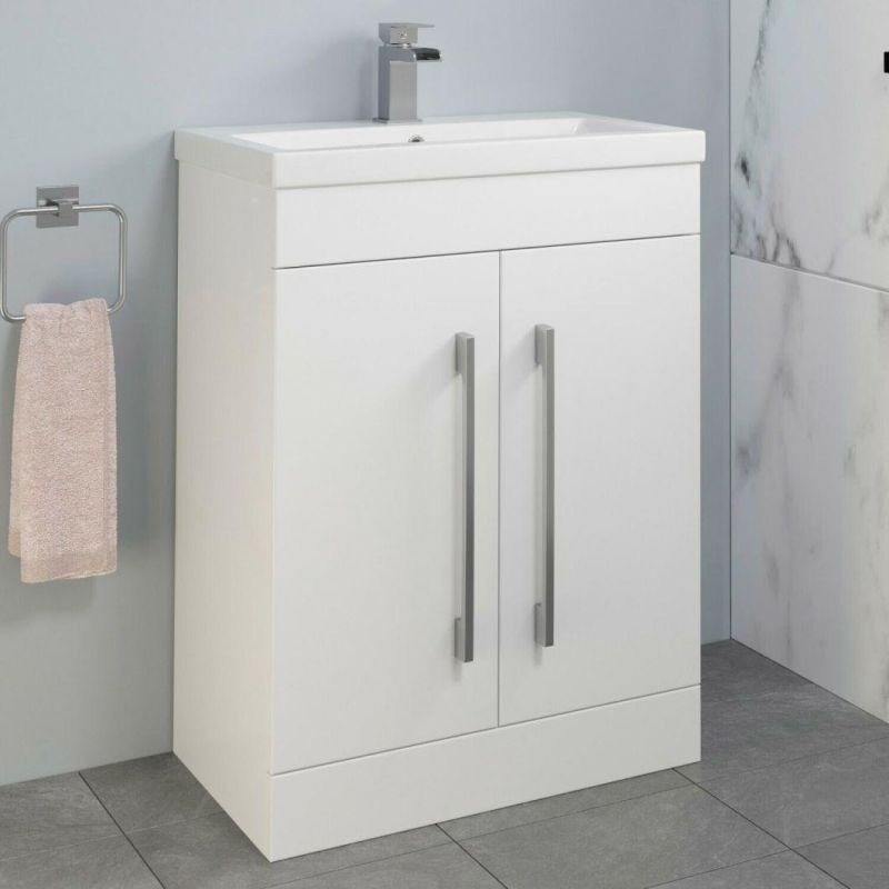 Bathroom 600mm Vanity Unit Only Modern Storage Cabinet Furniture Gloss White