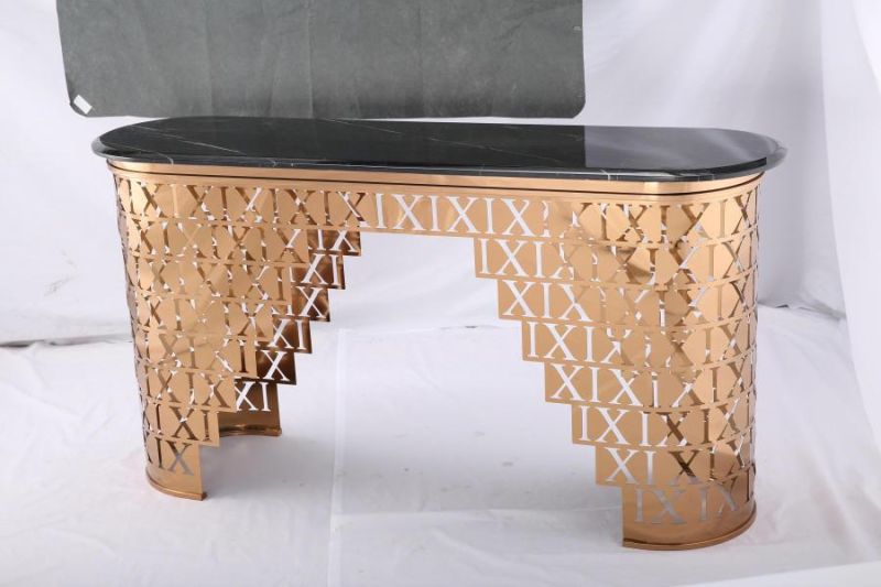 Rectangular Gold Frame and Black Marble Top Console Table Home Furniture