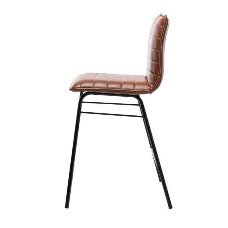 Modern Curved Backrest Backrest Metal Frame Faux Leather Brown Retro Bar Stool for Kitchen Breakfast Home Bar