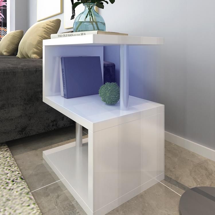 Modern High Gloss White Coffee/Side Table Living Room Furniture Blue LED Light