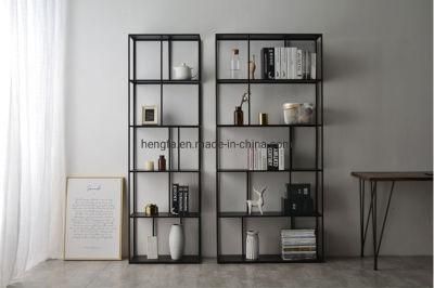 Modern Furniture Glass Black Steel Shelf Floor Stand Library Bookshelf