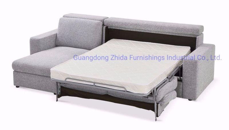 Zhida High Quality Apartment Furniture Living Room Hotel Bedroom Modern Small L Shape Fabric Linen Sofa Bed with Storage