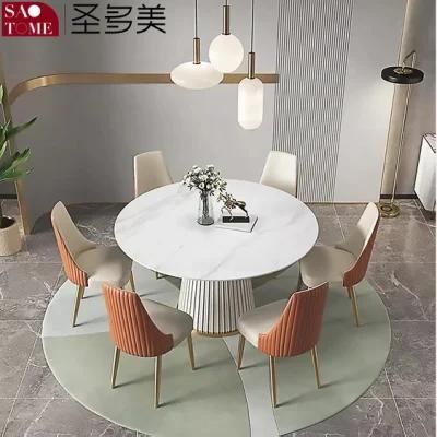 Modern Living Room Rock Board Furniture PU Leather Facing Round Dining Table