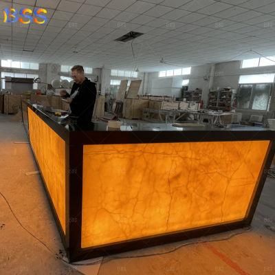 Natural Onyx Bar Counter Black Granite L Shape Bar Counter