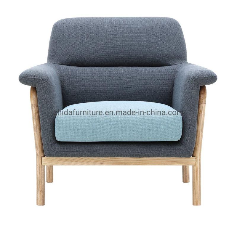 Home Furniture Blue Fabric Wooden Frame Living Room Chair