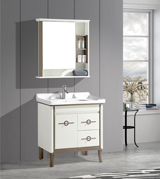 New Design Floor Mounted Waterproof Ceramic Basin Bathroom Cabinets with Large Storage & Mirror