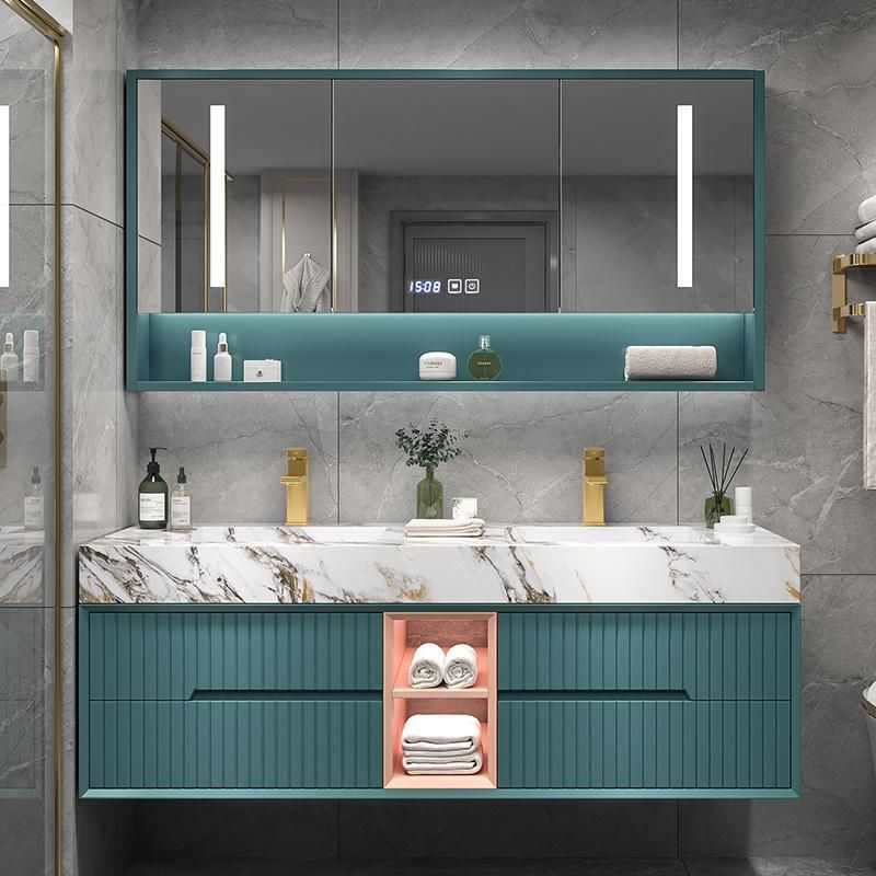 European Style Bathroom Furniture Metal Handle Mirror Bathroom Cabinet Good Quality Bathroom Vanity with Rock Plate Sink