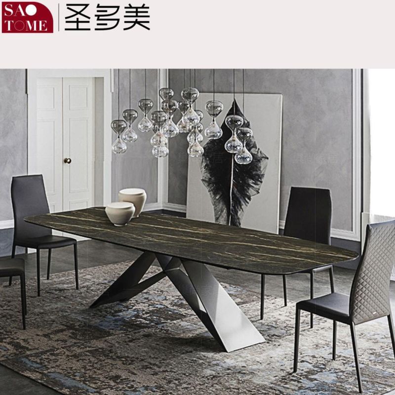 Modern Rock Board Furniture M-Shaped Steel Foot Dining Table