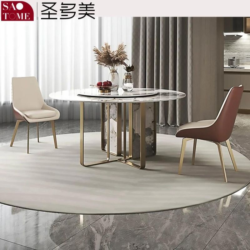 Easy Clean Rock Plate Rotating Dining Table with Stainless Steel Base