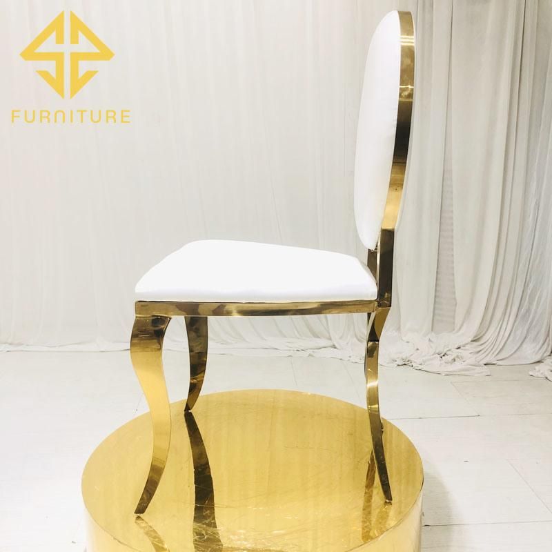 Modern Luxury Round Back PU Leather Seat Stainless Steel Golden Dining Chair