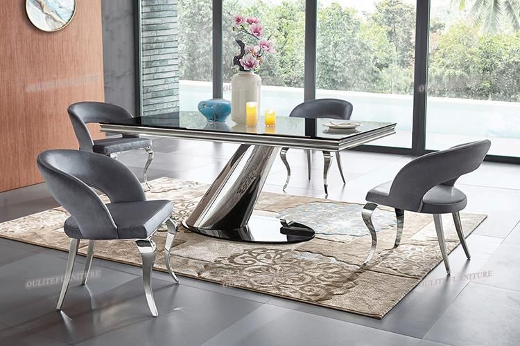 Silver Stainless Steel Frame Louis Velvet Dining Chair for Home