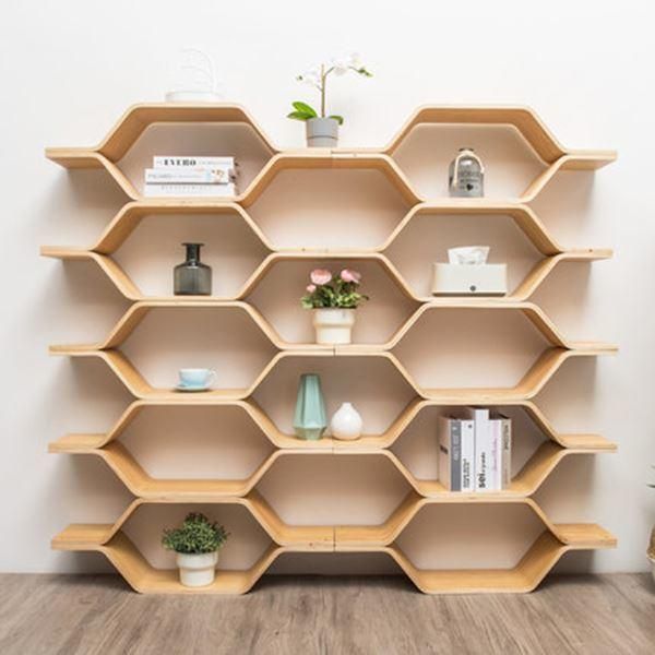 Bamboo Furniture Hexagon Bookshelf Display Shelf