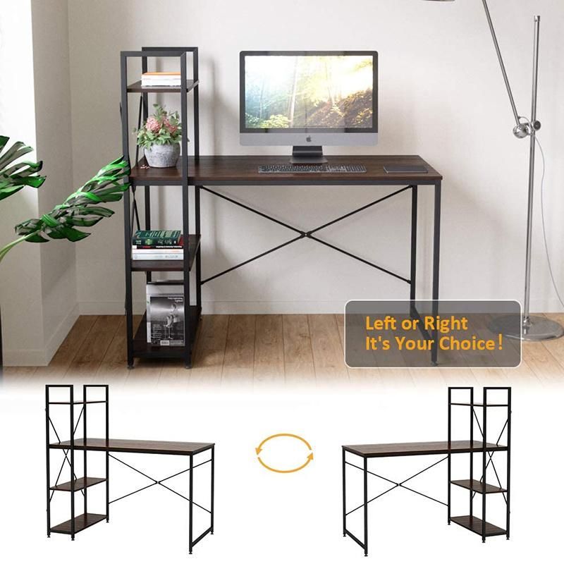 Corner Wooden Metal Computer Desk with Shelves Reversible Home Office Desk with Bookshelf