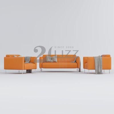 Modern Simple European Style Hotel Home Furniture Italian Living Room Bright Orange Fabric Sofa