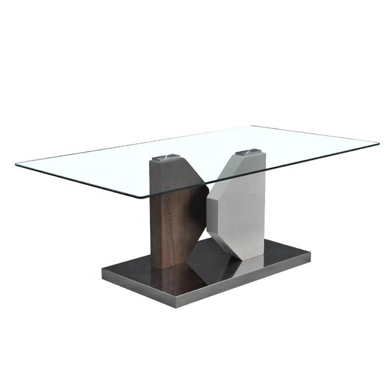 New Design Home Furniture Modern Rectangle Simple Style Glass Coffee Table with Stainless Steel Base