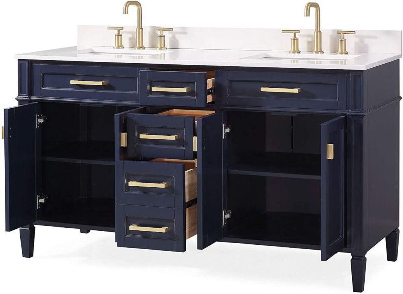 60" Durand Contemporary Modern Navy Blue Double Sink Bathroom Vanity