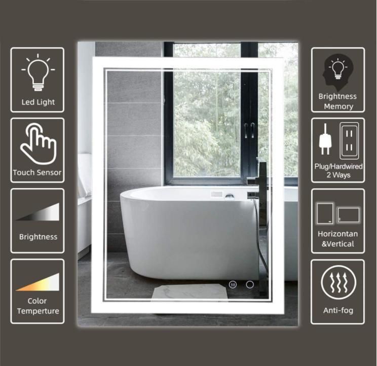 LED Mirror Bathroom Vanity Mirror, Wall Mounted Anti-Fog Dimmable Lights Makeup Mirror with Touch Switch