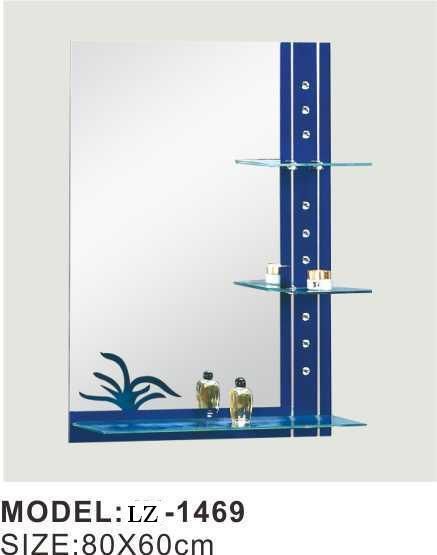 Blue Border Retro Square Makeup Bathroom Mirror with Shelf Bathroom Mirror