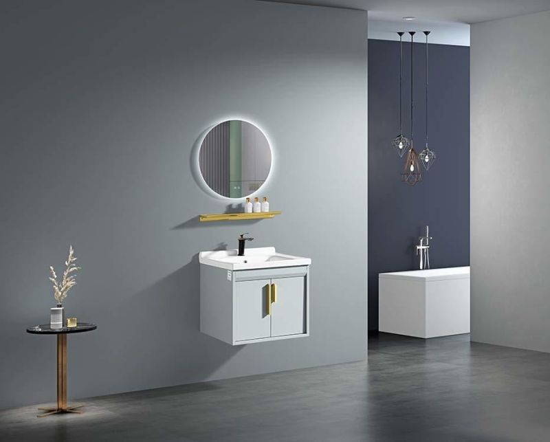 2022 Modern Floor Mounted Oak Wood Dark Grey Finished Single Sink Bathroom Cabinets