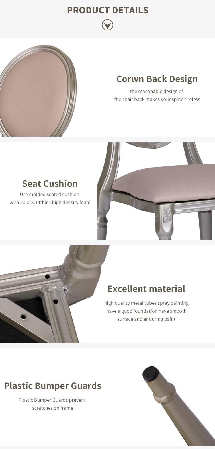 Modern Furniture Popular Gold Round Back Metal Sponge Wedding Stainless Steel Aluminium Wood Like Hotel Chair