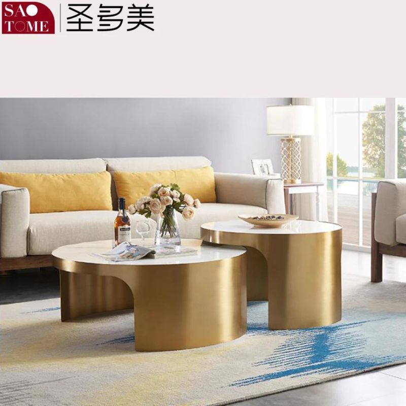 Modern Living Room Furniture Solid Stainless Steel Round Base Slate Coffee Table