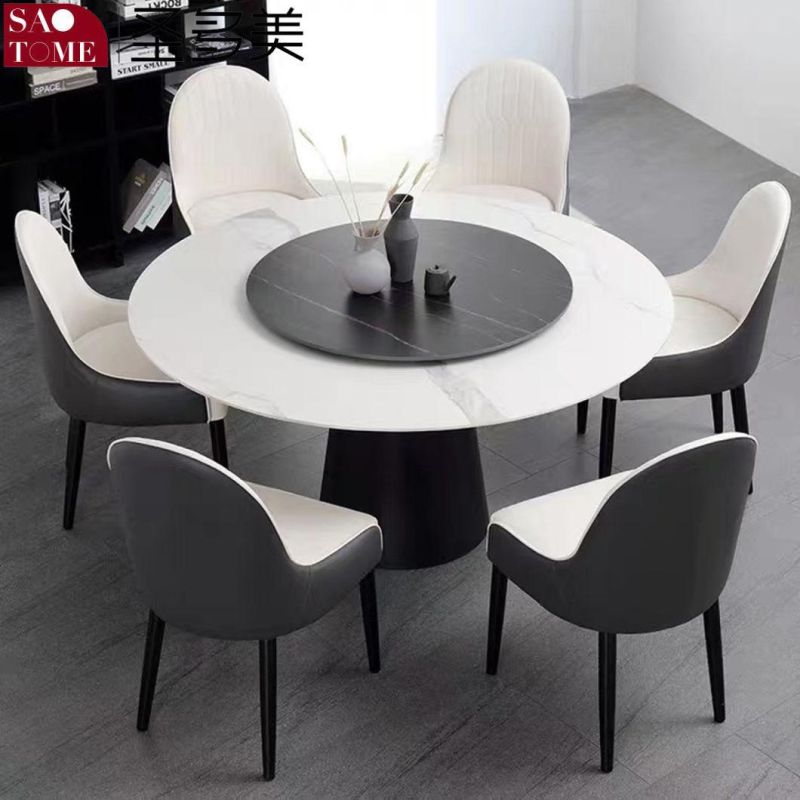 Rock Slate Dining Table Carbon Steel Base Round Table