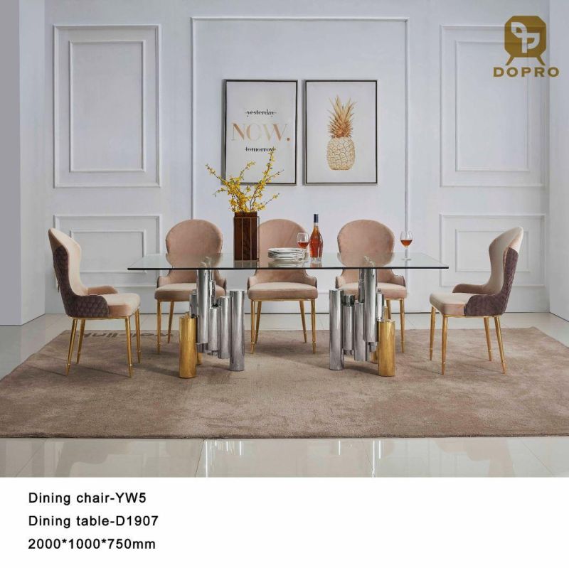 Luxury Modern Golden Clear Glass Dining Table Set for Home Dining Room Furniture