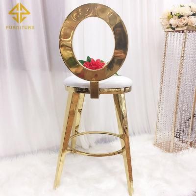 Luxury Rose Back Bar Chair Velvet Gold Stainless Steel Bar Stool High Chair for Bar Table