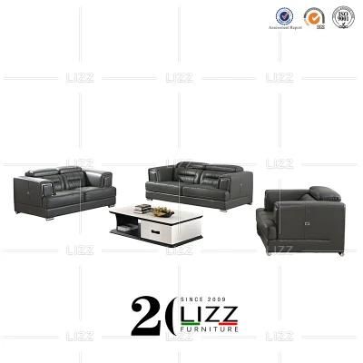 Modern Modular Geniue Leather Living Room Sectional Sofa with Metal Legs