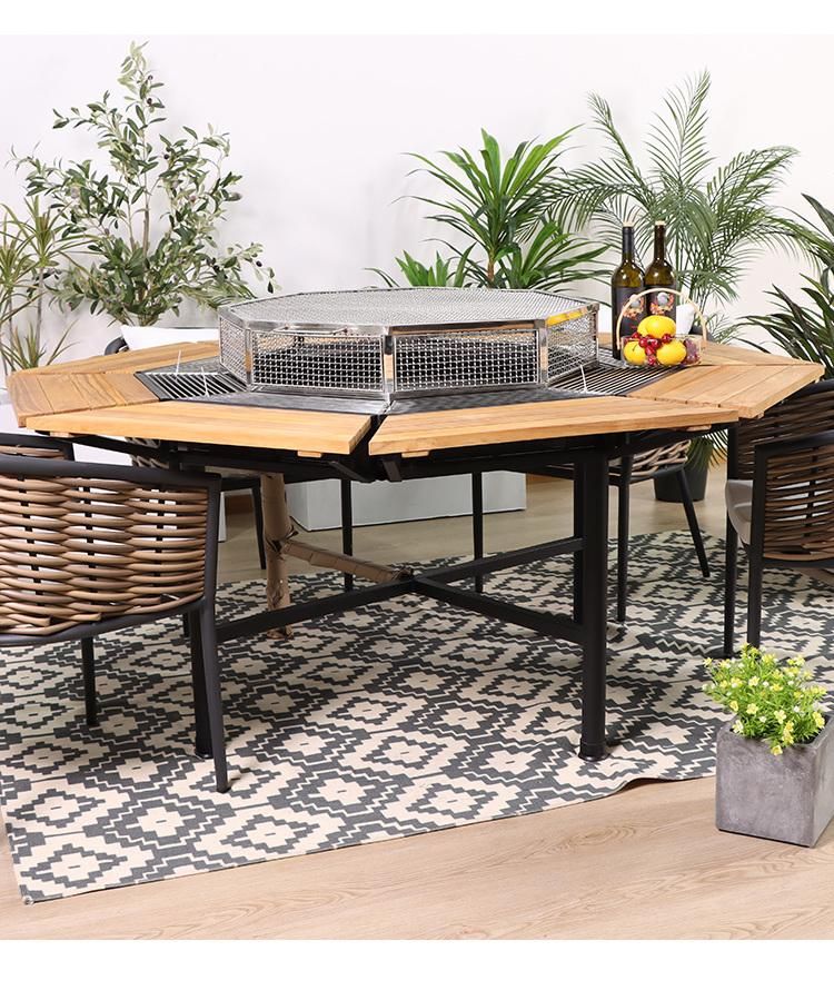 Modern Wholesale Wooden Table and Chair Rattan Outdoor Dining Set Wicker Garden Furniture