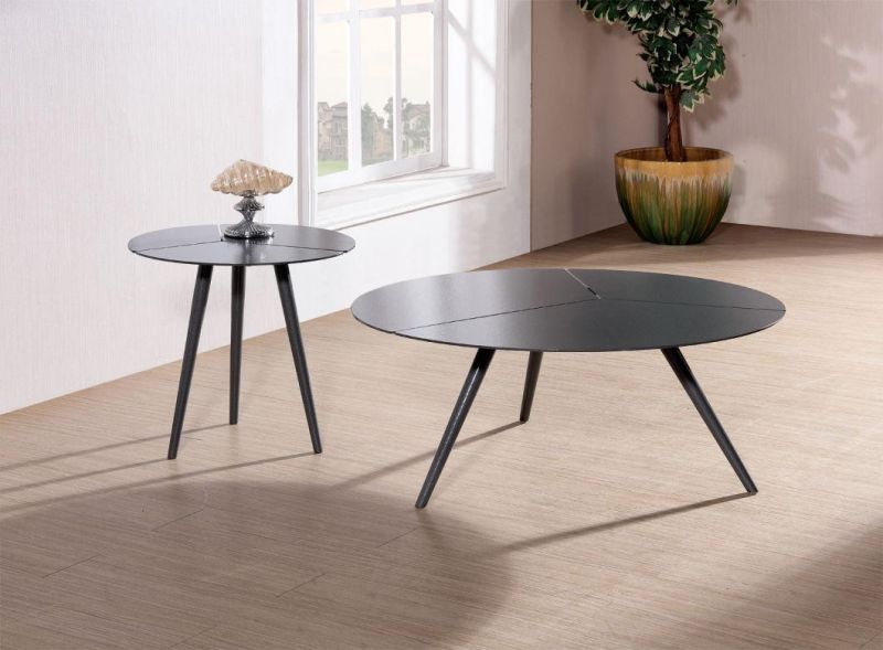 Modern Round Coffee Table Furniture with Glass in Powder Coated Gold Finish a Set