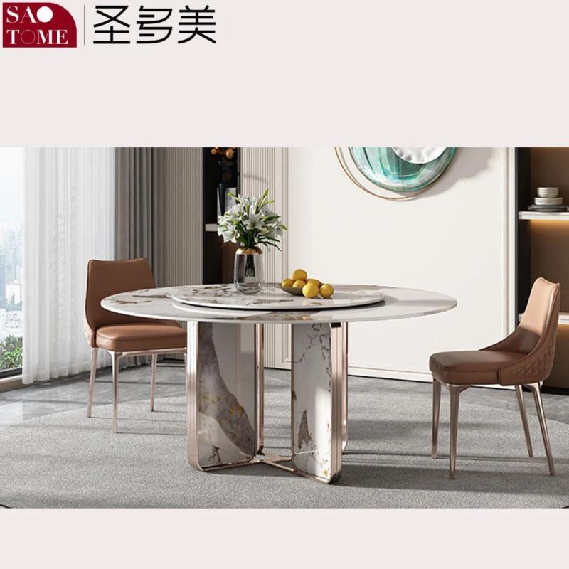 Easy Clean Rock Plate Rotating Dining Table with Stainless Steel Base