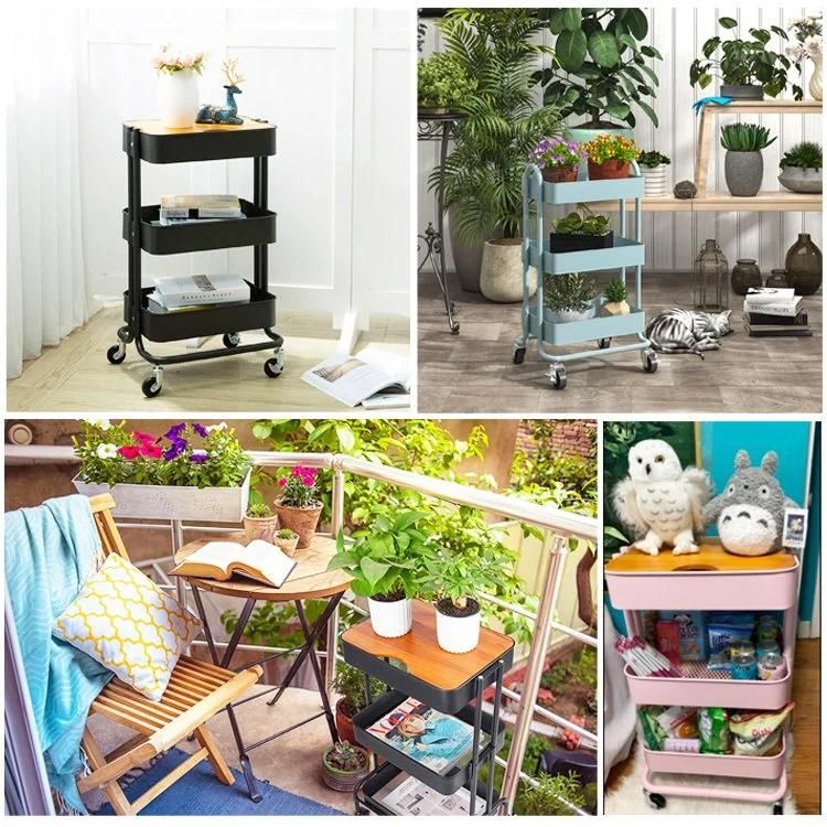 3 Tier Household Storage Trolley Living Room Bedroom Mobile Kitchen Bathroom Metal Cart Modern Home Furniture