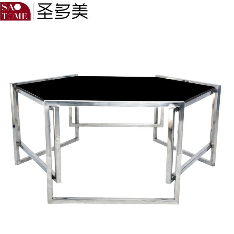 Modern Living Room Stainless Steel Black Glass Coffee Table