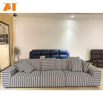 Stylish and Easy-to-Clean Houndstooth Plaid Fabric Sectional Sofa