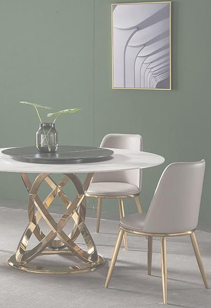 Modern Restaurant Chromed Steel Metal Base Artificial Marble Dining Tables